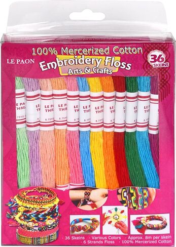 Embroidery Floss Friendship Bracelets Floss 36 Skeins Per Pack dy le paon Crafts Floss Cross Stitch Threads and Free Set of Free Friendship Wheel 100% Long Staple Cotton in Kuwait