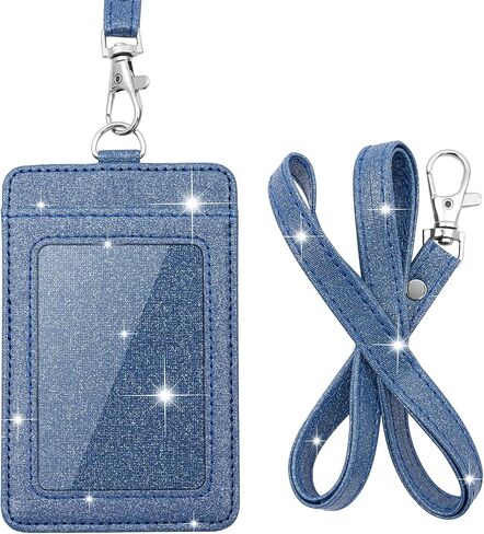 PU Leather ID Badge Holder, Life-Mate ID Badge Holder with 1 Clear ID Window 1 Credit Card Slot and PU Leather Lanyard for Badge Credit Cards College ID Cards in Glitter Black in Kuwait