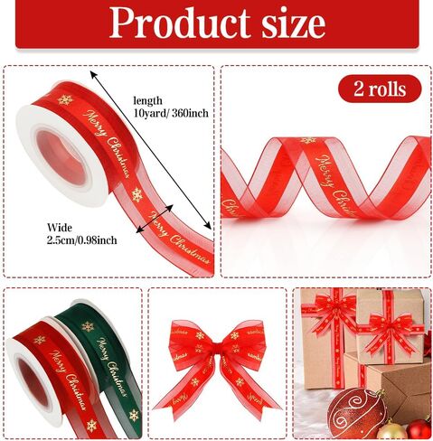 Red Christmas Ribbon 1 Inch 10 Yard Red Ribbon Merry Christmas Ribbon for Christmas Tree Mesh Satin Ribbon Red Christmas Bows Holiday Ribbon Christmas Decor Christmas Party Decorations Xmas Decor in Saudi Arabia