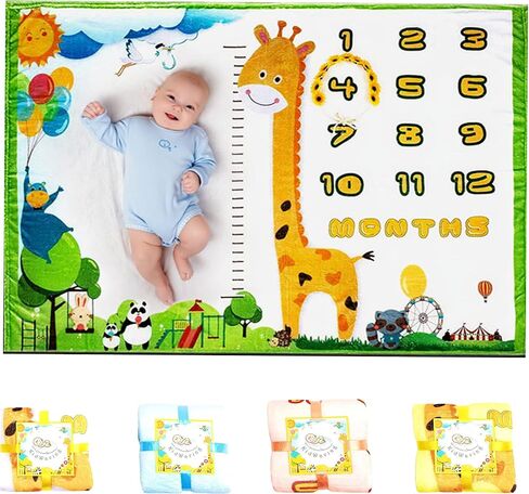 Ayushka Baby Milestone Blanket - Large 60"x40" Memory Blanket w/Growth Tracker, Soft Fleece First Year for Girl, Boy, Monthly Nursery Swaddling Blankets for Newborn Beautiful & Durable Shower Gift in Saudi Arabia