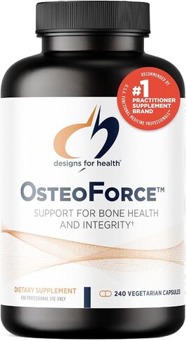 تصميمات من أجل الصحة OsteoForce - مكمل ممتاز لدعم العظام مع مغذيات عالية الامتصاص - مالات الكالسيوم والمغنيسيوم ومخلب بيسجليسينات الزنك وفيتامينات D + K - غير معدلة وراثيًا وخالي من الصويا (240 كبسولة) in Kuwait