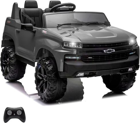 GAOMON 24V Kids Electric Vehicle Baby Car Licensed Chevrolet Silverado 2 Seater Ride On Toy with Remote, LED Lights, MP3, Bluetooth for Boys and Girls, Black in Saudi Arabia