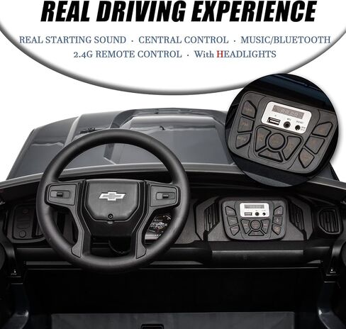 GAOMON 24V Kids Electric Vehicle Baby Car Licensed Chevrolet Silverado 2 Seater Ride On Toy with Remote, LED Lights, MP3, Bluetooth for Boys and Girls, Black in Saudi Arabia