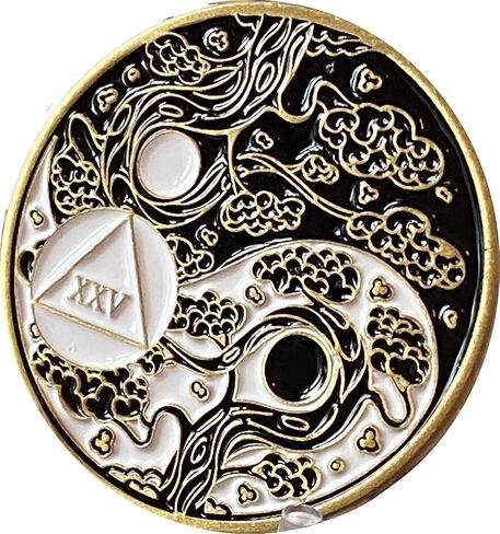 RecoveryChip 25 Year AA Medallion Sakura Tree Cherry Blossom Ying Yang Black and White Serenity Prayer Medallion in Saudi Arabia