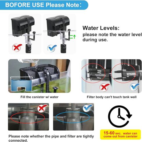 فلتر الطاقة لحوض السمك TARARIUM مع مقشدة سطحية بسعة 20-55 جالونًا. خزان أسماك المياه المالحة والمياه العذبة معلق على الفلتر الخلفي 158GPH نظام ترشيح مزدوج الشلال والأكسجين 4 مراحل in Kuwait