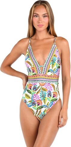 Sunshine 79 Women's Standard Plunge Mio One Piece Swimsuit, Ivory//Ivory Coast, 4 in Saudi Arabia