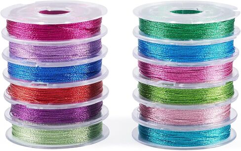 Beadthoven 12 Spools Metallic Cord 0.3mm Metallic Thread Jewelry String for Crafts Tinsel String Rope Ribbon Cord Christmas Hang Tag Cords Braided String for Gift Wrapping Hanging Ornament in Saudi Arabia