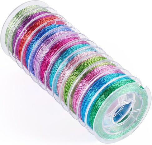 Beadthoven 12 Spools Metallic Cord 0.3mm Metallic Thread Jewelry String for Crafts Tinsel String Rope Ribbon Cord Christmas Hang Tag Cords Braided String for Gift Wrapping Hanging Ornament in Saudi Arabia