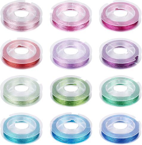 Beadthoven 12 Spools Metallic Cord 0.3mm Metallic Thread Jewelry String for Crafts Tinsel String Rope Ribbon Cord Christmas Hang Tag Cords Braided String for Gift Wrapping Hanging Ornament in Saudi Arabia