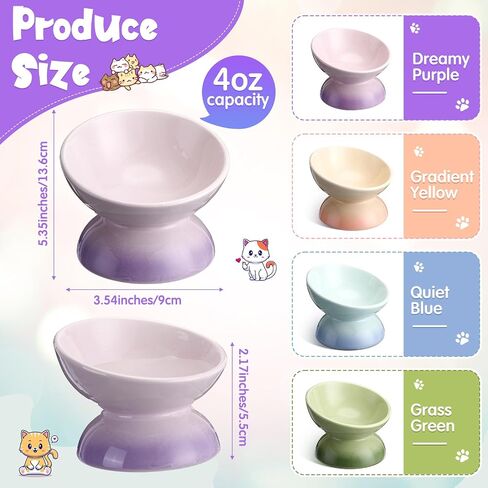 Hushee 4 Pcs Ceramic Raised Cat Food Bowls Elevated Tilted Cat Dish Anti Vomiting Food or Water Bowls Colorful Porcelain Pet Bowl for Cats Kitten Small Dogs, Protect Kitten Spines (Gradient Color) in Saudi Arabia
