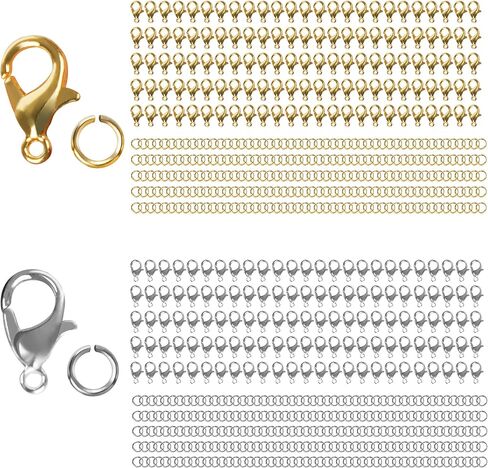 700Pcs Lobster Claw Clasps and Open Jump Rings Set, Necklace Clasps Bracelet Clasps Jewelry Clasps Charm Clasps, Lobster Clasp and Closures for Jewelry Making with Storage Box, Golden & Silver in Saudi Arabia