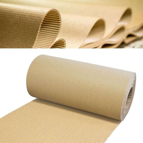 Corrugated Cardboard Roll 12 x 394 Inch Single Face Corrugated Cardboard Roll Shipping Corrugated Roll Heavy Duty Large Paper Corrugated Wrap for Packing Storage Shipping DIY, Brown in Saudi Arabia