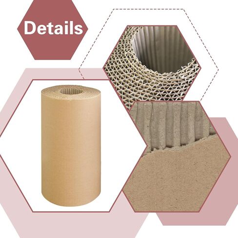 Corrugated Cardboard Roll 12 x 394 Inch Single Face Corrugated Cardboard Roll Shipping Corrugated Roll Heavy Duty Large Paper Corrugated Wrap for Packing Storage Shipping DIY, Brown in Saudi Arabia