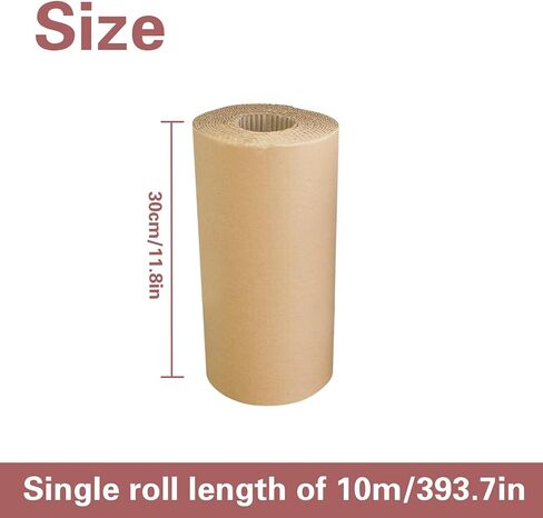Corrugated Cardboard Roll 12 x 394 Inch Single Face Corrugated Cardboard Roll Shipping Corrugated Roll Heavy Duty Large Paper Corrugated Wrap for Packing Storage Shipping DIY, Brown in Saudi Arabia
