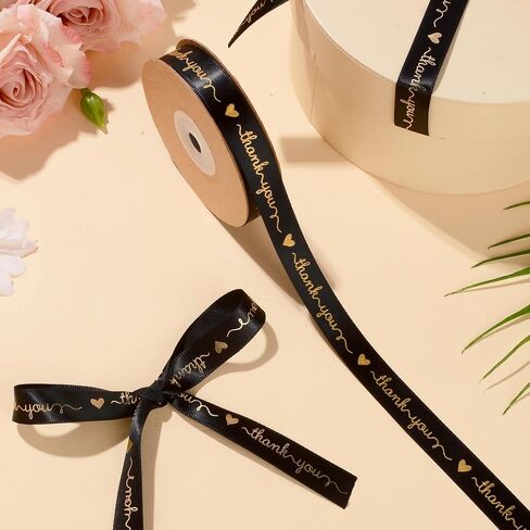 20-Yard White Satin Thank You Ribbon - 3/5" Wide Polyester Ribbon for Gifts, Bouquets & Crafts - Elegant Wrap for Weddings & Favors in Saudi Arabia
