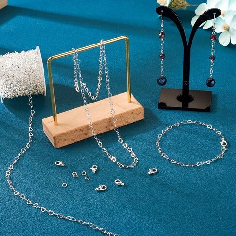Pandahall 16.4 Feet Brass Heart Link Chains 18K White Gold Plated Heart Chains Soldered Jewelry Chains with 50Pcs Jump Rings Lobster Claw Clasps for Bracelet Necklace Jewelry Making in Saudi Arabia