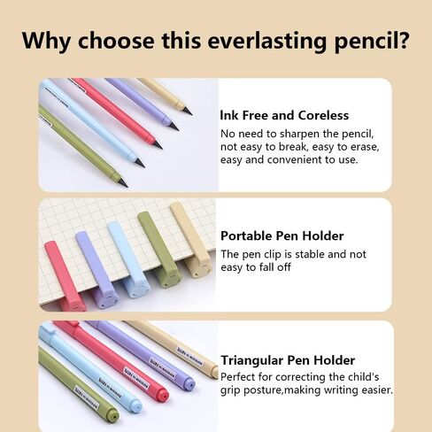 5 قطع قلم رصاص إنفينيتي بدون حبر قلم رصاص دائم بدون حبر قلم رصاص للأبد قلم رصاص لا نهائي قلم رصاص أبدي مع 10 سنون قابلة لإعادة الاستخدام لكتابة الرسم والرسم للطلاب في المنزل واللوازم المكتبية in Kuwait