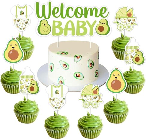 ديكورات استحمام الأطفال من Funmemoir Avocado - 25 قطعة من كعكة الأفوكادو والفواكه وأغطية الكب كيك، زينة حفلات Guacamole المقدسة لعيد ميلاد الطفل الترحيب بديكور الطفل in Kuwait