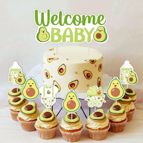 ديكورات استحمام الأطفال من Funmemoir Avocado - 25 قطعة من كعكة الأفوكادو والفواكه وأغطية الكب كيك، زينة حفلات Guacamole المقدسة لعيد ميلاد الطفل الترحيب بديكور الطفل in Kuwait
