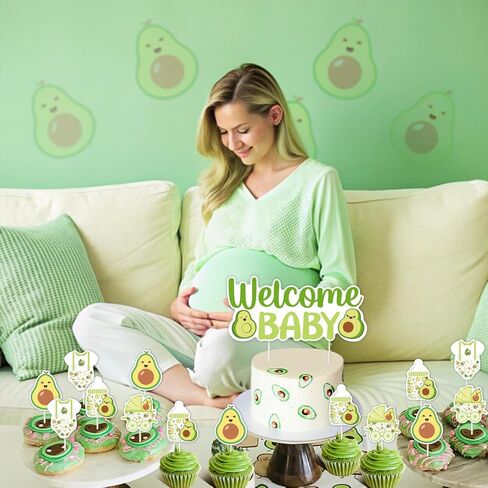 ديكورات استحمام الأطفال من Funmemoir Avocado - 25 قطعة من كعكة الأفوكادو والفواكه وأغطية الكب كيك، زينة حفلات Guacamole المقدسة لعيد ميلاد الطفل الترحيب بديكور الطفل in Kuwait