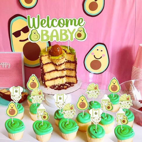 ديكورات استحمام الأطفال من Funmemoir Avocado - 25 قطعة من كعكة الأفوكادو والفواكه وأغطية الكب كيك، زينة حفلات Guacamole المقدسة لعيد ميلاد الطفل الترحيب بديكور الطفل in Kuwait
