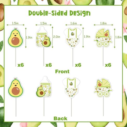 ديكورات استحمام الأطفال من Funmemoir Avocado - 25 قطعة من كعكة الأفوكادو والفواكه وأغطية الكب كيك، زينة حفلات Guacamole المقدسة لعيد ميلاد الطفل الترحيب بديكور الطفل in Kuwait