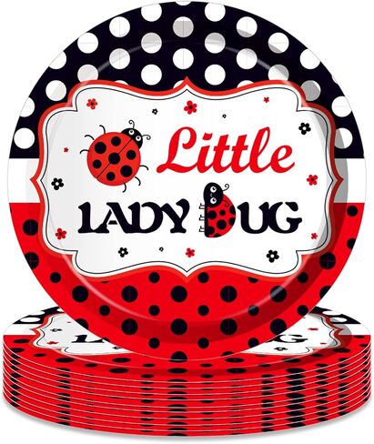 24Pcs 9 Inch Ladybug Paper Plates Ladybug Insect Dinner Paper Plates Sweet Set Ladybug Theme Birthday Party Supplies in Saudi Arabia