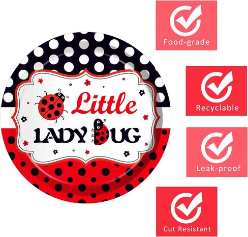 24Pcs 9 Inch Ladybug Paper Plates Ladybug Insect Dinner Paper Plates Sweet Set Ladybug Theme Birthday Party Supplies in Saudi Arabia