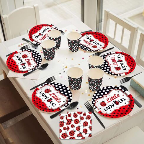 24Pcs 9 Inch Ladybug Paper Plates Ladybug Insect Dinner Paper Plates Sweet Set Ladybug Theme Birthday Party Supplies in Saudi Arabia