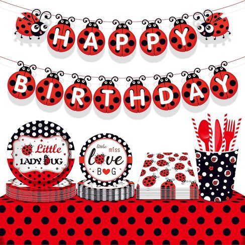 24Pcs 9 Inch Ladybug Paper Plates Ladybug Insect Dinner Paper Plates Sweet Set Ladybug Theme Birthday Party Supplies in Saudi Arabia