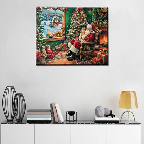 طلاء عشية عيد الميلاد بالأرقام للطلاب المبتدئين من الأولاد والبنات، يرجى رسم ألوان سانتا كلوز الملونة الخيالية، فن جميل للحرف اليدوية، هدايا لمحبي التصميم الفني 16 بوصة × 20 بوصة (بدون إطار) in Kuwait