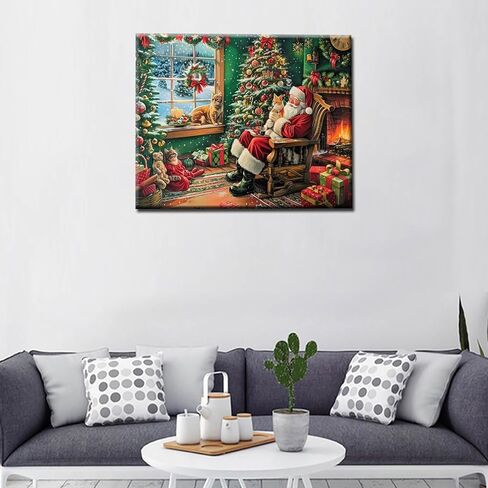 طلاء عشية عيد الميلاد بالأرقام للطلاب المبتدئين من الأولاد والبنات، يرجى رسم ألوان سانتا كلوز الملونة الخيالية، فن جميل للحرف اليدوية، هدايا لمحبي التصميم الفني 16 بوصة × 20 بوصة (بدون إطار) in Kuwait