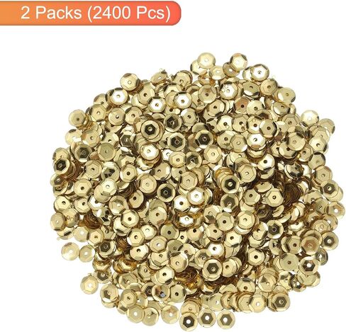 MECCANIXITY Loose Sequins Silver Backed Sequins 2400Pcs Cup Sequins Embroidery Sequins for Jewelry Making Crafts Sewing,Light Gold in Saudi Arabia