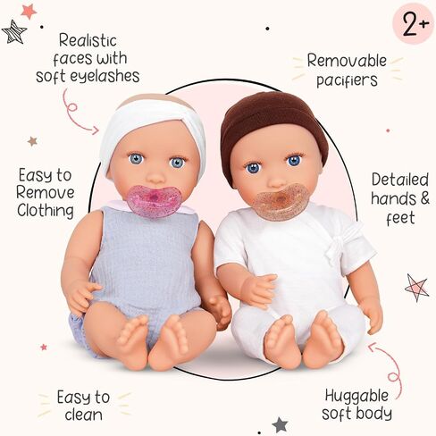 LullaBaby – 14-inch Realistic Baby Twin Dolls – Fair Skin Tones & Brown Eyes – Star & Floral Swaddles – Cute Hat & Headband – Toys For Kids Ages 2 & Up – Twin Baby Dolls & Sleep Sacks Set – Boy & Girl in Saudi Arabia