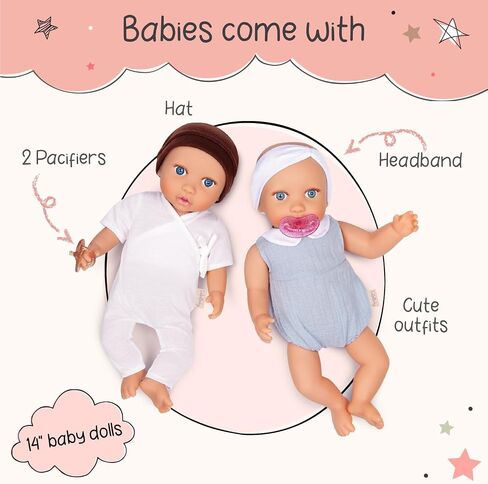 LullaBaby – 14-inch Realistic Baby Twin Dolls – Fair Skin Tones & Brown Eyes – Star & Floral Swaddles – Cute Hat & Headband – Toys For Kids Ages 2 & Up – Twin Baby Dolls & Sleep Sacks Set – Boy & Girl in Saudi Arabia