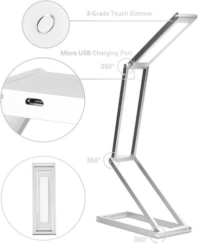 مصباح مكتب LED قابل للطي من kwmobile - مصباح طاولة USB محمول قابل للطي مع 3 إعدادات سطوع - للمنزل والقراءة والدراسة والعمل والسفر - فضي in Saudi Arabia