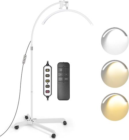 ضوء LED نصف قمر للرموش - ارتفاع وسطوع قابلان للتعديل للجمال والوشم والفنانين وتكنولوجيا الأظافر وضوء خبير التجميل - نصف قمر دوار - مع حامل هاتف (36 وات، أبيض) in Saudi Arabia