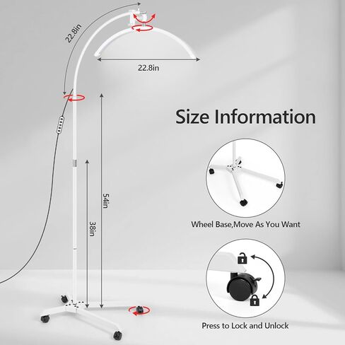 ضوء LED نصف قمر للرموش - ارتفاع وسطوع قابلان للتعديل للجمال والوشم والفنانين وتكنولوجيا الأظافر وضوء خبير التجميل - نصف قمر دوار - مع حامل هاتف (36 وات، أبيض) in Saudi Arabia