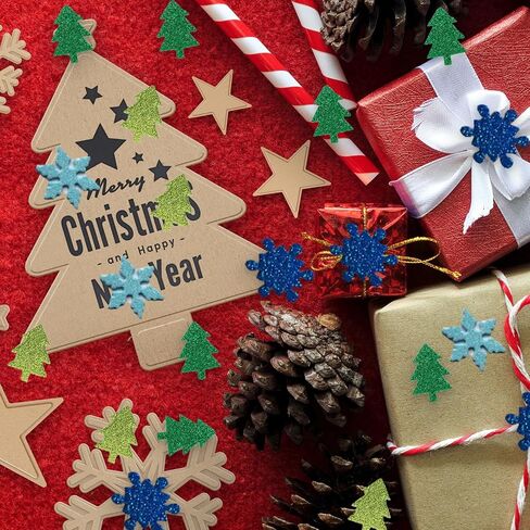 Christmas Glitter Foam Stickers Snowflake Christmas Tree Self Adhesive Stickers, Snowflake and Christmas Tree Foam Decals for Winter Christmas DIY Craft Home Party Decoration 100 pcs in Saudi Arabia