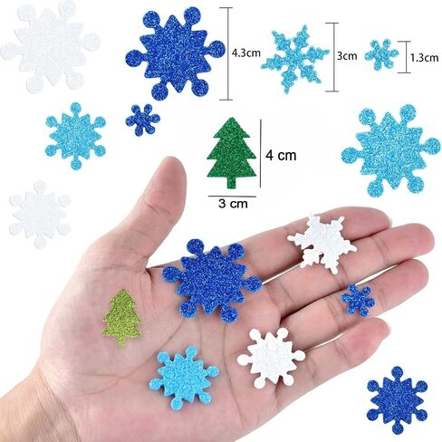 Christmas Glitter Foam Stickers Snowflake Christmas Tree Self Adhesive Stickers, Snowflake and Christmas Tree Foam Decals for Winter Christmas DIY Craft Home Party Decoration 100 pcs in Saudi Arabia