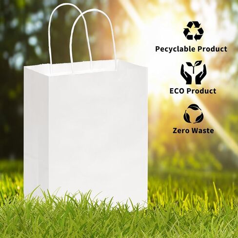 35 قطعة من أكياس الهدايا من OUTUXED، وأكياس ورقية بنية بمقابض، وأكياس ورق كرافت متوسطة الحجم مقاس 7.1 × 3.6 × 9.3 بوصة للبيع بالتجزئة، وتغليف الهدايا، والتسوق in Kuwait