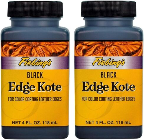 طلاء الحواف الجلدية من Fiebing's (4oz أسود، عبوتان، إجمالي 8oz) - Edge Kote للأحذية والأثاث والمحافظ والأرائك - مرن، مقاوم للماء، طلاء جلدي بلون شبه لامع لحماية الحواف الطبيعية in Kuwait