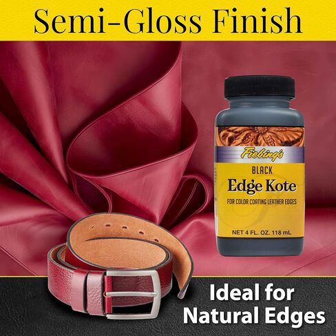 طلاء الحواف الجلدية من Fiebing's (4oz أسود، عبوتان، إجمالي 8oz) - Edge Kote للأحذية والأثاث والمحافظ والأرائك - مرن، مقاوم للماء، طلاء جلدي بلون شبه لامع لحماية الحواف الطبيعية in Kuwait