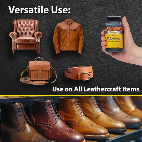 طلاء الحواف الجلدية من Fiebing's (4oz أسود، عبوتان، إجمالي 8oz) - Edge Kote للأحذية والأثاث والمحافظ والأرائك - مرن، مقاوم للماء، طلاء جلدي بلون شبه لامع لحماية الحواف الطبيعية in Kuwait