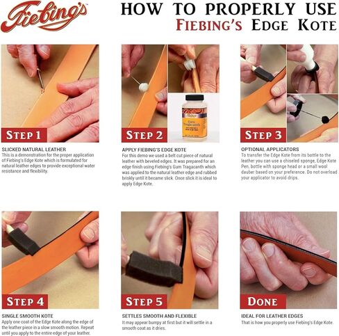 طلاء الحواف الجلدية من Fiebing's (4oz أسود، عبوتان، إجمالي 8oz) - Edge Kote للأحذية والأثاث والمحافظ والأرائك - مرن، مقاوم للماء، طلاء جلدي بلون شبه لامع لحماية الحواف الطبيعية in Kuwait