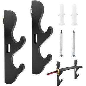WXJ13 Sword Wall Mount, Sword Stand, Sword Hook, 2 Layer Sword Wall Mount Display Hooks, Sword Display Stand Wood Display Holder Adjustable Display Hook for Samurai Sword（StyleA