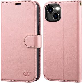 OCASE متوافق مع حافظة محفظة iPhone 15، حافظة قابلة للطي من جلد البولي يوريثان مع حامل بطاقات RFID Blocking Stand [غلاف داخلي من مادة TPU مقاوم للصدمات] غطاء هاتف 6.1 بوصة 2023، أسود
