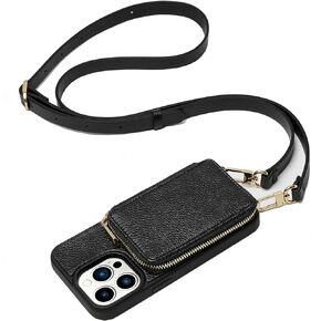 ZVE for iPhone 13 Pro Crossbody Wallet Case, Zipper Leather Phone Case with RFID Blocking Card Holder Wrist Strap Purse Cover for Women Compatible with iPhone 13 Pro (6.1 inch, 2021)- Beige
