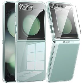 جراب FNTCASE لهاتف Samsung Galaxy Z-Flip-5: جراب Samsung Flip 5 متين مقاوم للصدمات مع واقي شاشة، غطاء هاتف صلب واقٍ من السقوط لهاتف Samsung Z Flip 5 5G (شفاف)