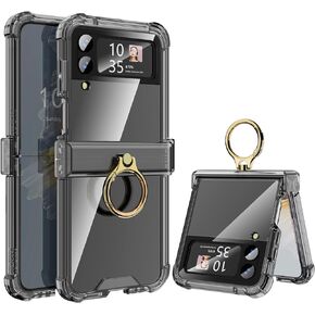 Clear Galaxy Z Flip 4 Case Compatible with Samsung Flip 4 Case Hinge Protection with Kickstand Protective Cover for Samsung Galaxy Z Flip 4 5G (2022) - Black